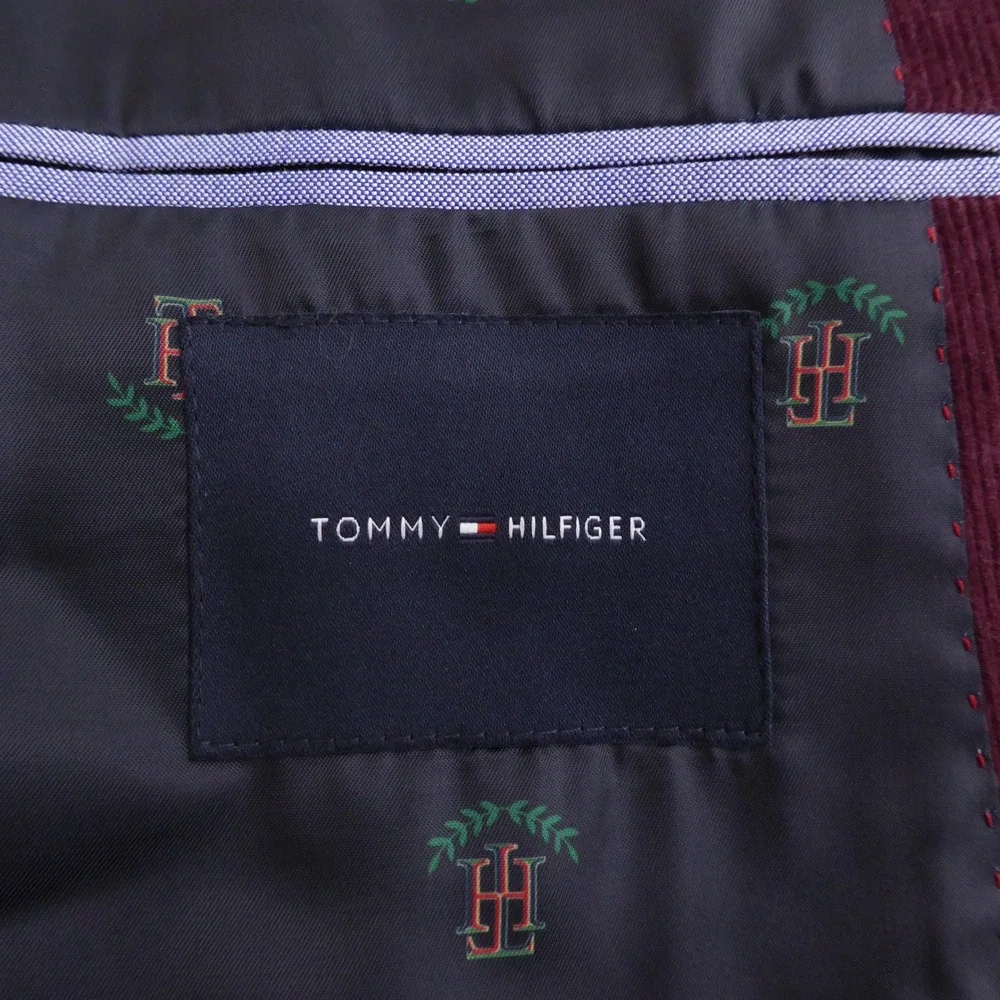 Tommy Hilfiger Mens Corduroy Blazer Sport Coat Maroon Red Elbow Patches 48R